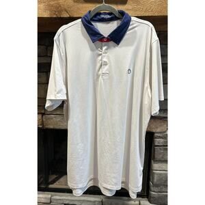 Men’s B. DRADDY Sport White W/ Blue Collar Short Sleeve Polo Shirt Size XL *B7